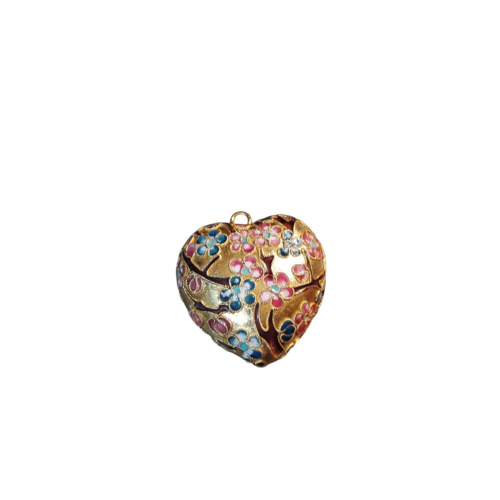 Puffy heart Enamel, cloisonné silver with vermeil overlay ornament